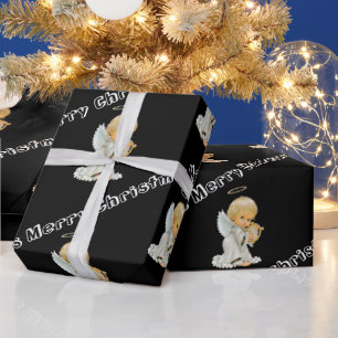 Merry Christmas Wrapping Paper Baby Black Angel 