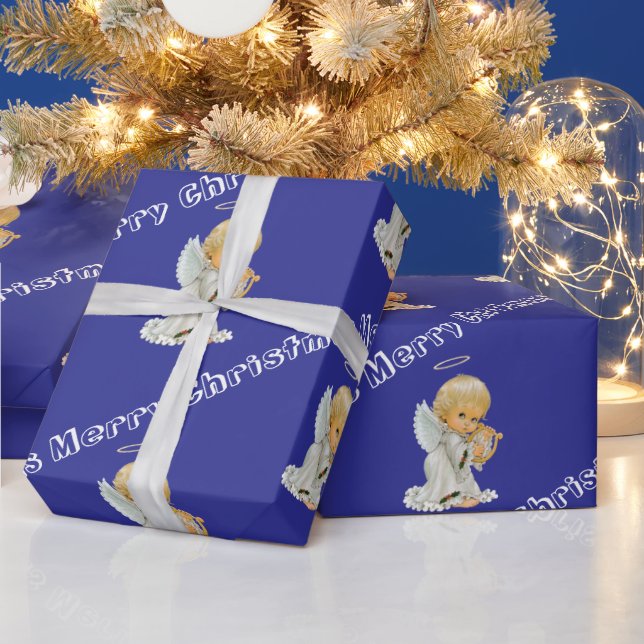Merry Christmas Wrapping Paper Baby Blue Angel  (Holidays)