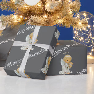 Merry Christmas Wrapping Paper Baby Grey Angel 