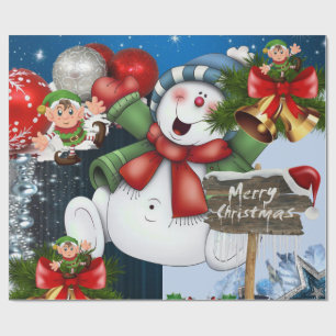 Merry Christmas Wrapping Paper Elf Snowman