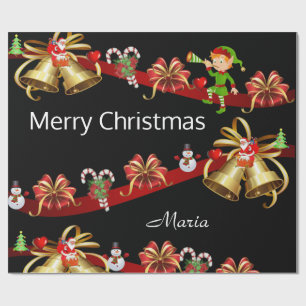 Merry Christmas Wrapping Paper Elf Snowman Santa