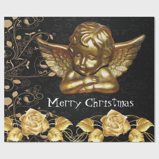Merry Christmas Wrapping Paper Gold Angel (Flat)