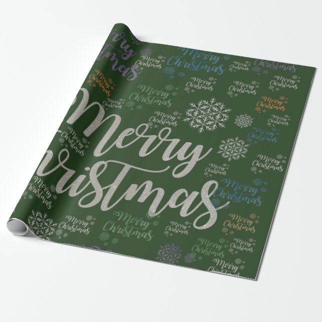 Merry Christmas Wrapping Paper Green (Unrolled)