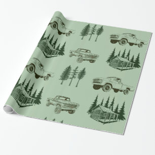 Merry Christmas Wrapping Paper Truck, Tree & Cabin