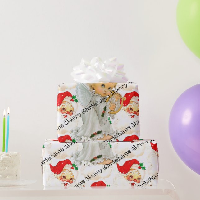 Merry Christmas Wrapping Paper Vintage Santa Angel (Party Gifts)