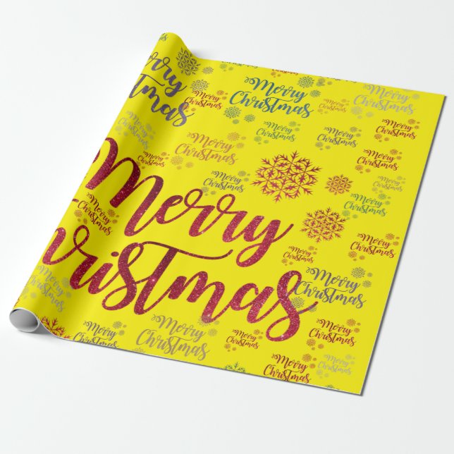 Merry Christmas Wrapping Paper Yellow (Unrolled)