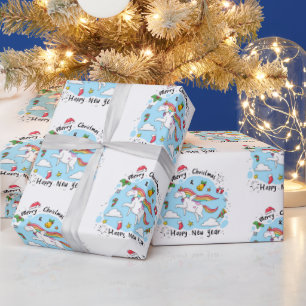 Merry Christmas Wrapping Unicorn Happy New Year Wrapping Paper