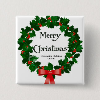 Merry Christmas Wreath 15 Cm Square Badge