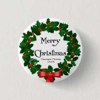 Merry Christmas Wreath 3 Cm Round Badge