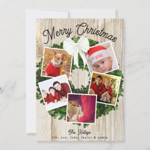 Merry Christmas Wreath 5 Photo Personalised Family Holiday Card