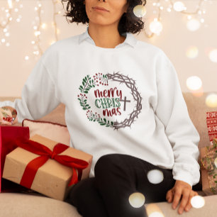 Merry CHRISTmas Wreath Christian Ladies Sweatshirt