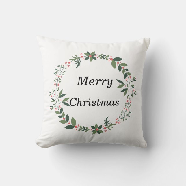 Merry Christmas Wreath Christmas Cushion (Front)
