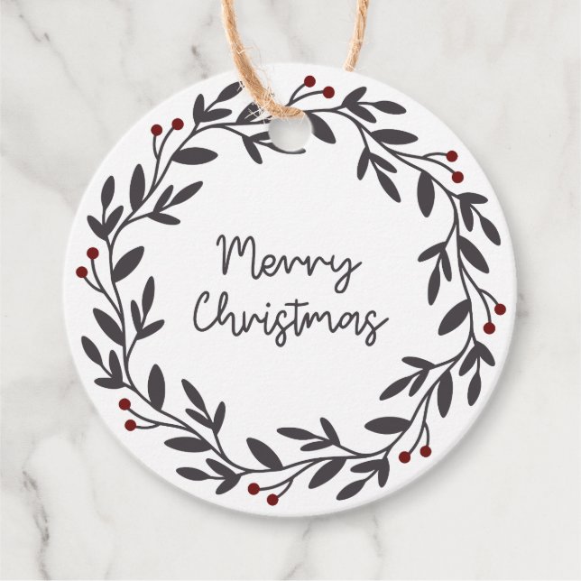Merry Christmas Wreath Circle Gift Tags (Front)