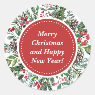 Merry Christmas Wreath  Classic Round Sticker