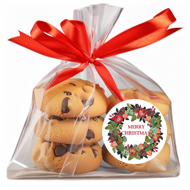 Merry Christmas Wreath  Classic Round Sticker (Creator Uploaded)