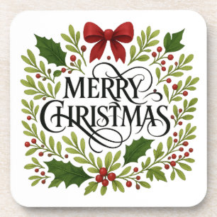 Merry Christmas Wreath Coasters Set