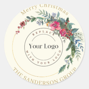 Merry Christmas Wreath Custom Logo Round Sticker