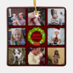 Merry Christmas Wreath Custom Photo Collage Ceramic Ornament<br><div class="desc">Create your own personalised 8 photo collage tote bag with your custom images. PLEASE CHECK OUT MY STORE FOR MORE COLLAGE DESIGNS Add your favourite, designs, photos or artwork to create something totally unique. To edit this design template, simply upload your own image as shown above. You can choose to...</div>