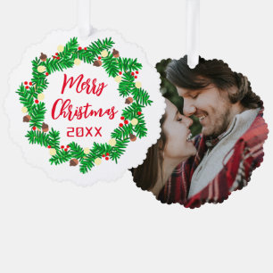 Merry Christmas Wreath Custom Photo Tree Decoration Card