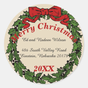 Merry Christmas Wreath Custom Return Address Label