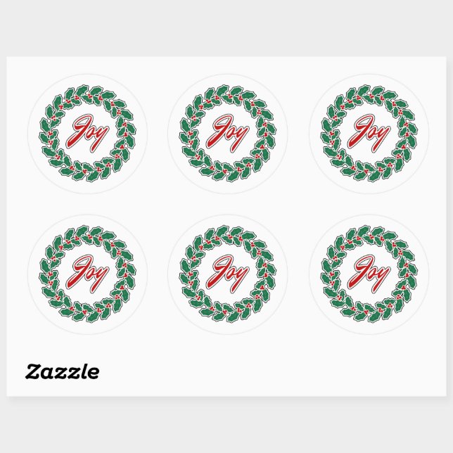 Merry Christmas Wreath Design: Joy  Classic Round Sticker (Sheet)