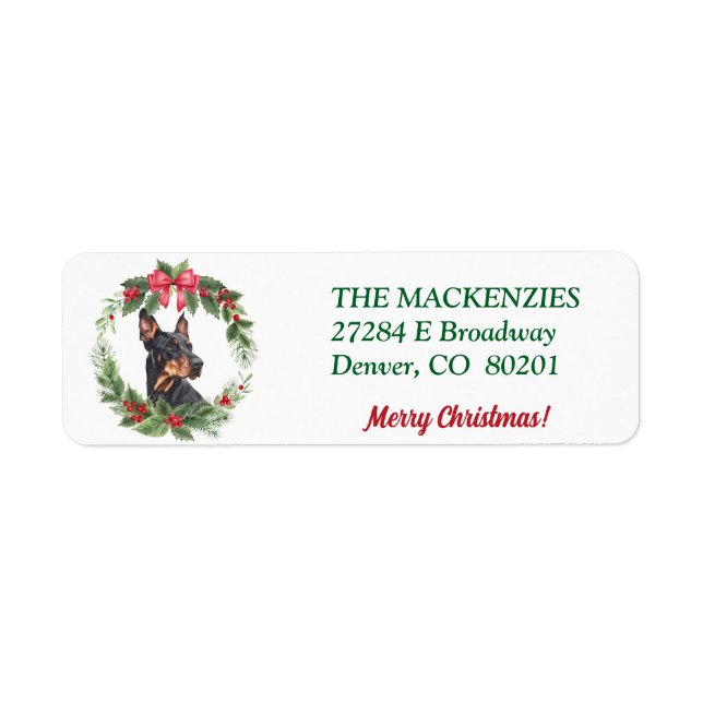 Merry Christmas Wreath Doberman Return Address (Front)