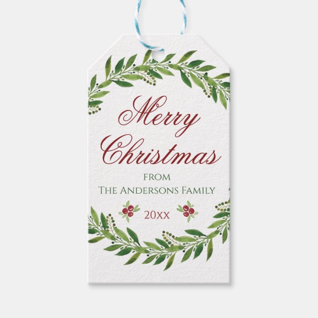 Merry Christmas Wreath Family  Gift Tags (Front)