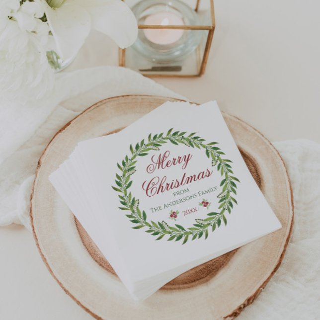 Merry Christmas Wreath Family  Napkin (Creator Uploaded)