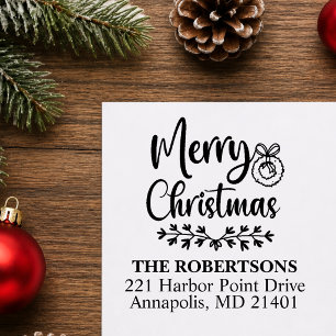 Merry Christmas Wreath Family Return Address Self-inking Stamp