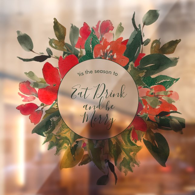 Merry Christmas Wreath Floral Green  Window Cling (Sheet 2)