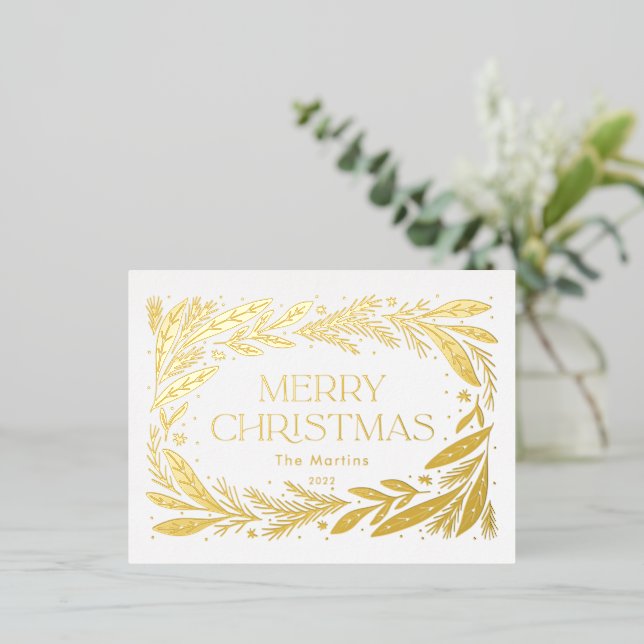 Merry Christmas wreath Foil Holiday Postcard (Standing Front)