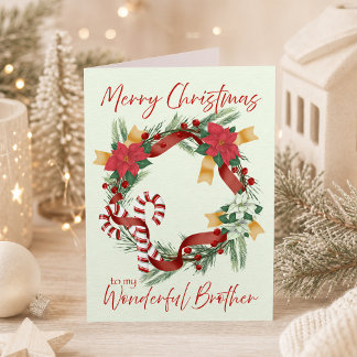 Merry Christmas Wreath for Brother Card