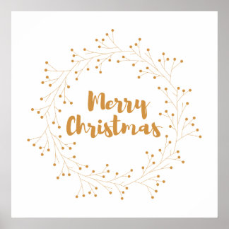 Merry Christmas wreath - golden Poster
