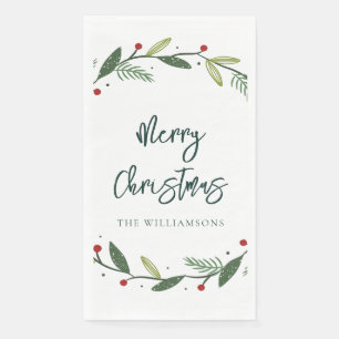 Merry Christmas Wreath Hand-Lettered Holidays Napkin