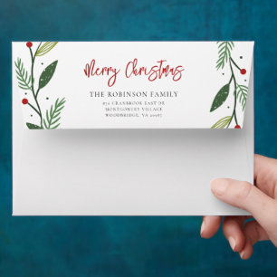 Merry Christmas Wreath Handwritten Return Address Envelope