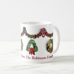 Merry Christmas Wreath Happy Holidays Personalize  Coffee Mug