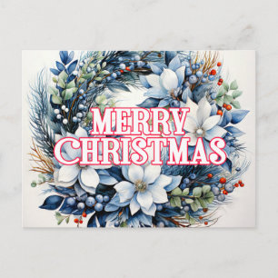 Merry Christmas Wreath Happy Holidays Postcard