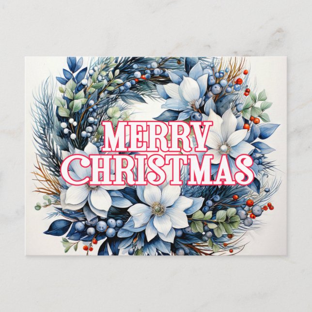 Merry Christmas Wreath | Happy Holidays Postcard (Front)