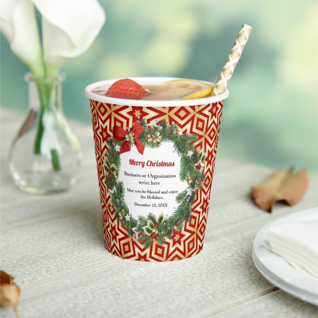 Merry Christmas Wreath Holiday Business Custom Paper Cups (Insitu)