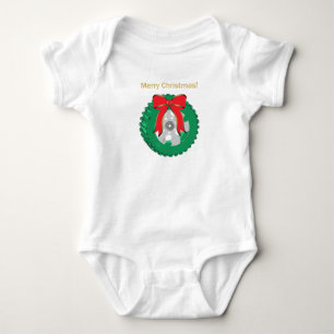 Merry Christmas Wreath made with a tire on a Baby Bodysuit