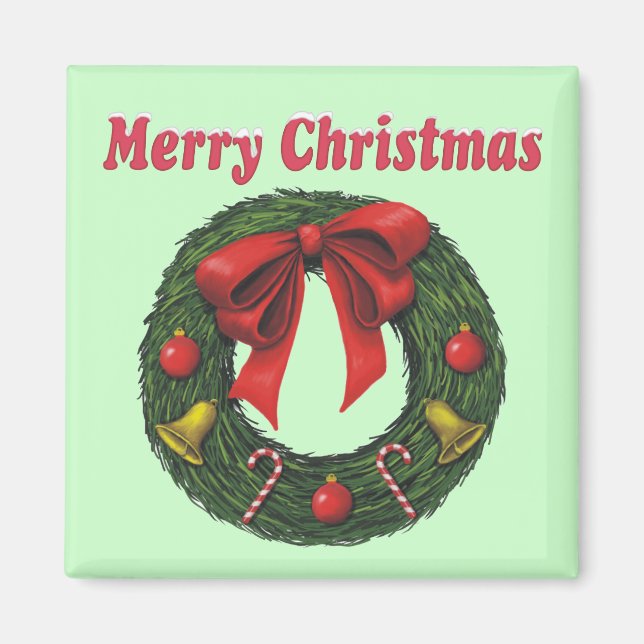 Merry Christmas Wreath Magnet (Front)