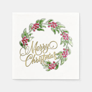 Merry Christmas Wreath Napkin