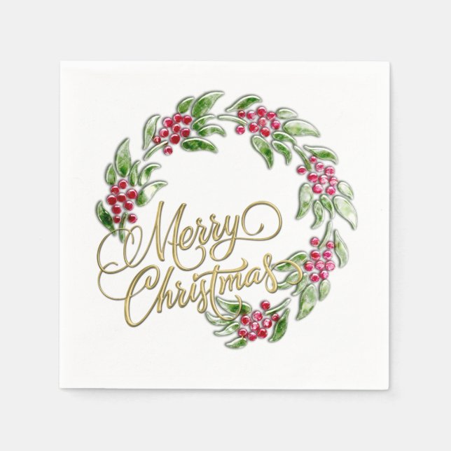 Merry Christmas Wreath Napkin (Front)