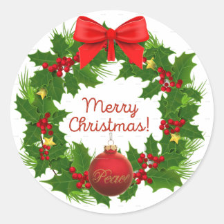 Merry Christmas Wreath Peace Sticker