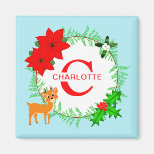 Merry Christmas Wreath Personalized Monogram Magnet