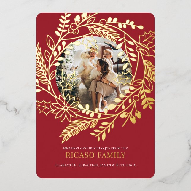 Merry Christmas Wreath Photo Card (Front)