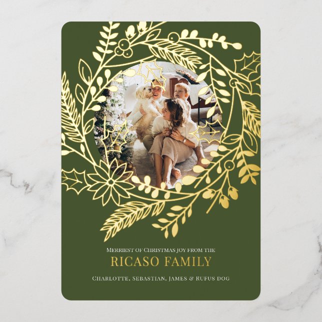 Merry Christmas Wreath Photo Card (Front)