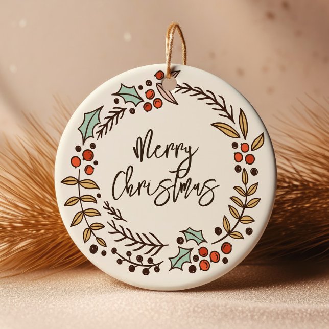 Merry Christmas Wreath Photo Ceramic Tree Decoration (Creator Uploaded)