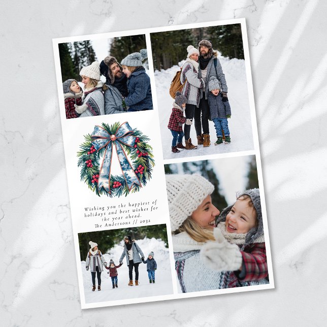 Merry Christmas Wreath Photo Collage Holiday Card (Creator Uploaded)