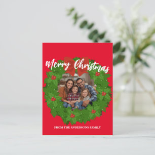 Merry Christmas Wreath Photo Family Name Postcard